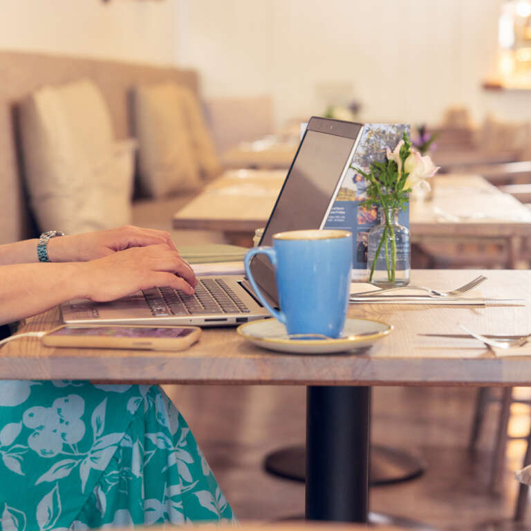 Coffee, wifi and laptop at newton court