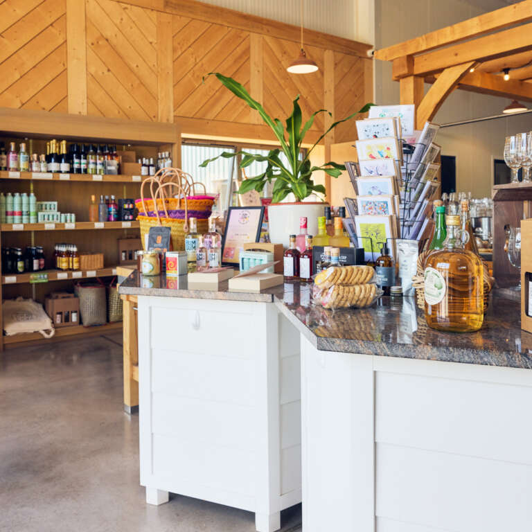 Farm shop counter and shelves at newton court